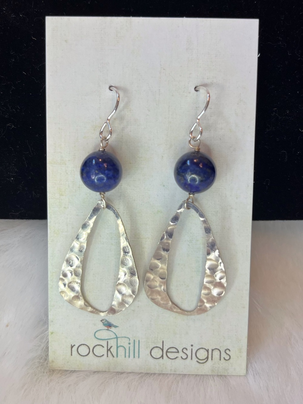 Sterling Silver Hammered Teardrop Blue Lapis Earrings